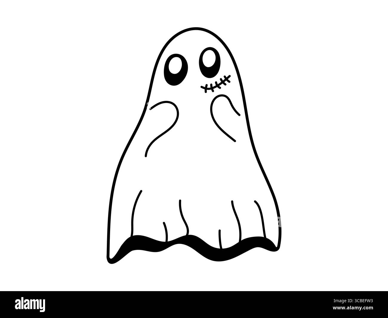 Carino personaggio fantasma spaventato. Il personaggio di Halloween. Fantasma bianco con occhi neri, fantasma simpatico e spettrale. Sfondo isolato. Illustrazione vettoriale Illustrazione Vettoriale