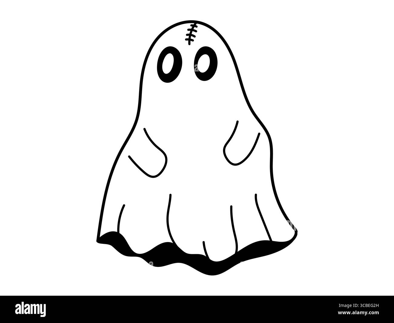 Carino personaggio fantasma. Il personaggio di Halloween. Fantasma bianco con occhi neri, fantasma simpatico e spettrale. Sfondo isolato. Illustrazione vettoriale Illustrazione Vettoriale
