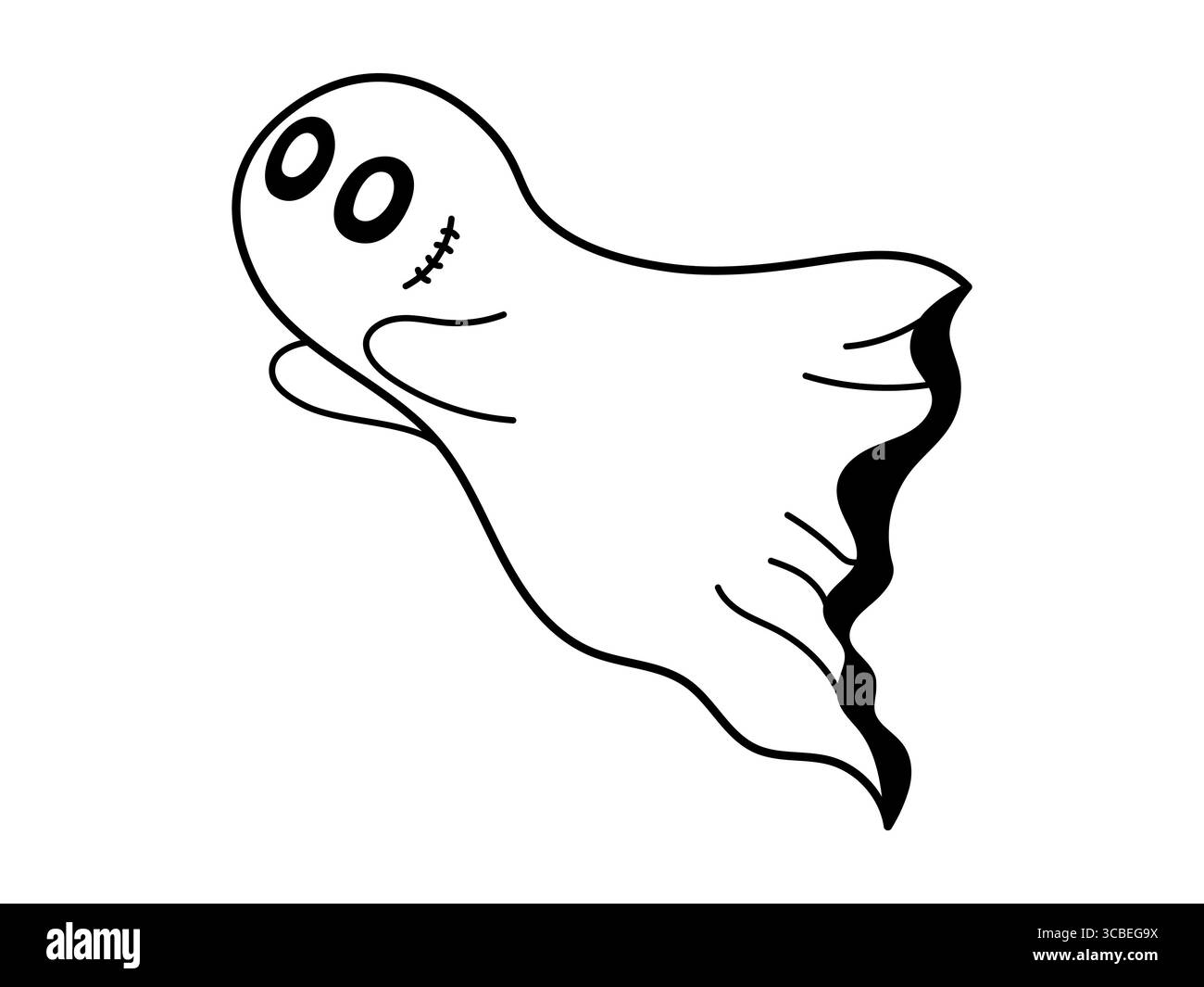 Carino personaggio fantasma. Il personaggio di Halloween. Fantasma bianco con occhi neri, fantasma simpatico e spettrale. Sfondo isolato. Illustrazione vettoriale Illustrazione Vettoriale
