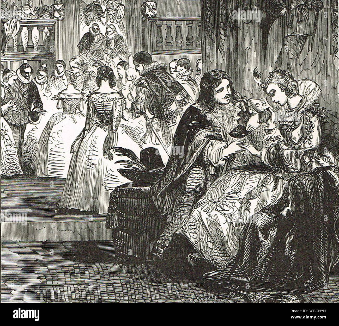 Primo incontro del principe Carlo (il futuro Carlo i) e della principessa Enrichetta Maria, Parigi, Francia, 1623 Foto Stock