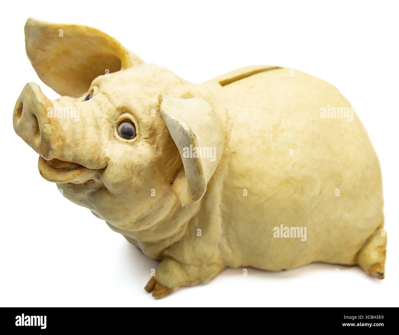 Smilling Pig Piggybank isolato su sfondo bianco Foto Stock