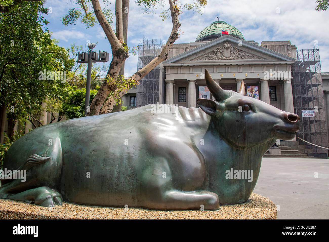 Taipei Taiwan 30 maggio 2025: Di fronte all'edificio principale del Museo Nazionale di Taiwan, ci sono due statue di bue in bronzo. Questi buoi sono arrivati originariamente Foto Stock