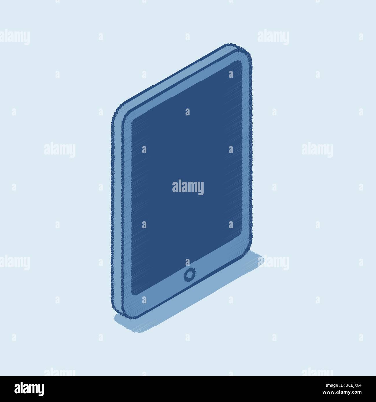 Un tablet sottile con display scuro mostrato in una vista isometrica angolata con un'ombra morbida. Illustrazione Vettoriale