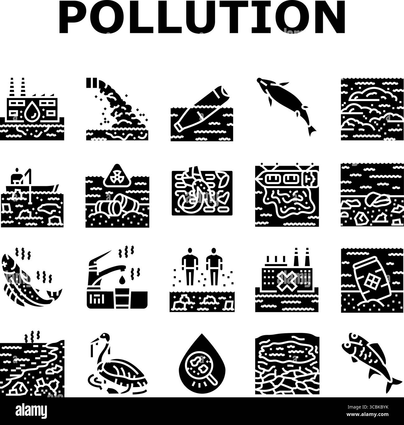 le icone di contaminazione dell'acqua impostano il vettore Illustrazione Vettoriale