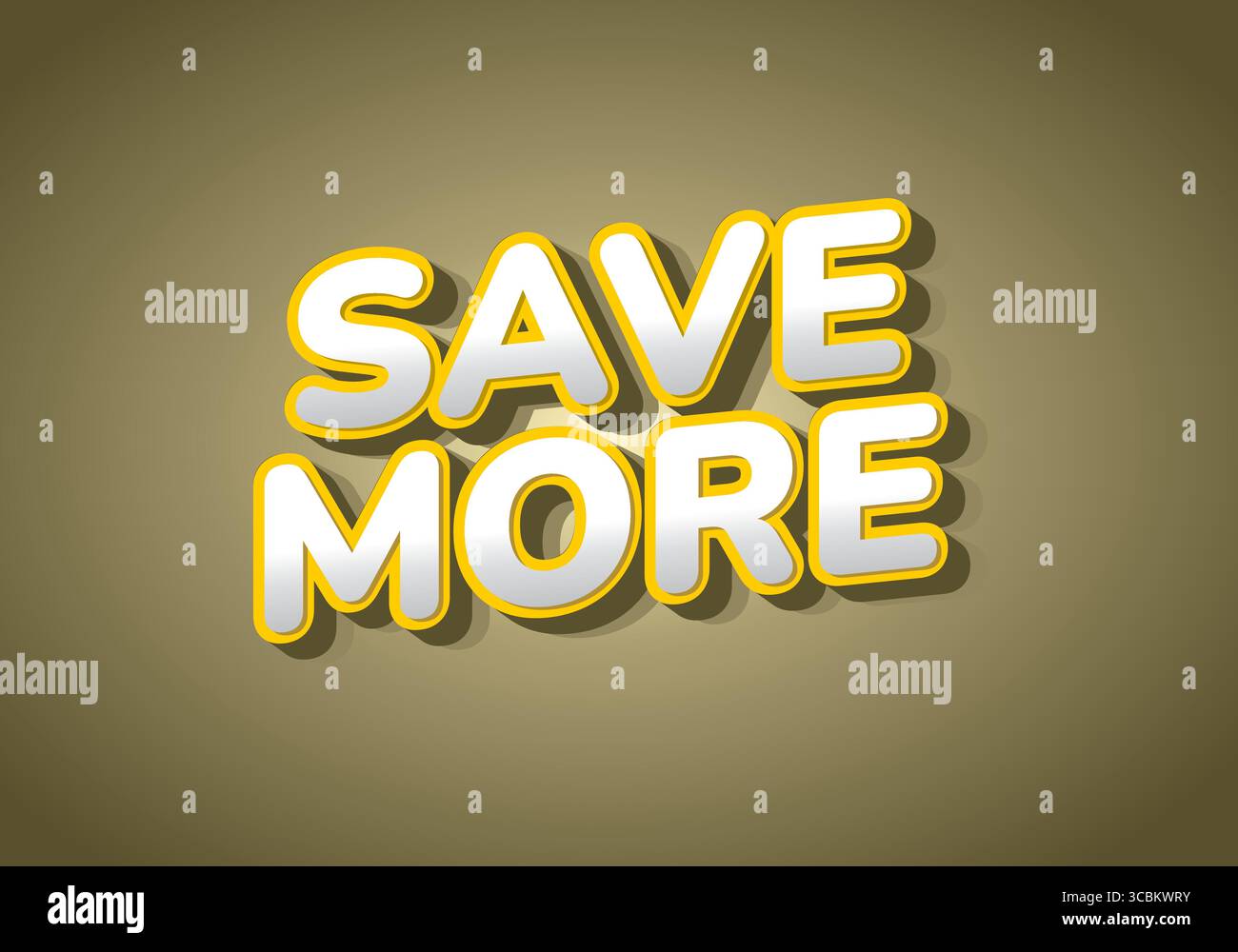 Un testo grafico tridimensionale in grassetto che legge SALVA DI PIÙ in un carattere giocoso. Le lettere sono principalmente bianche con un contorno giallo, appoggiate su un mu Illustrazione Vettoriale
