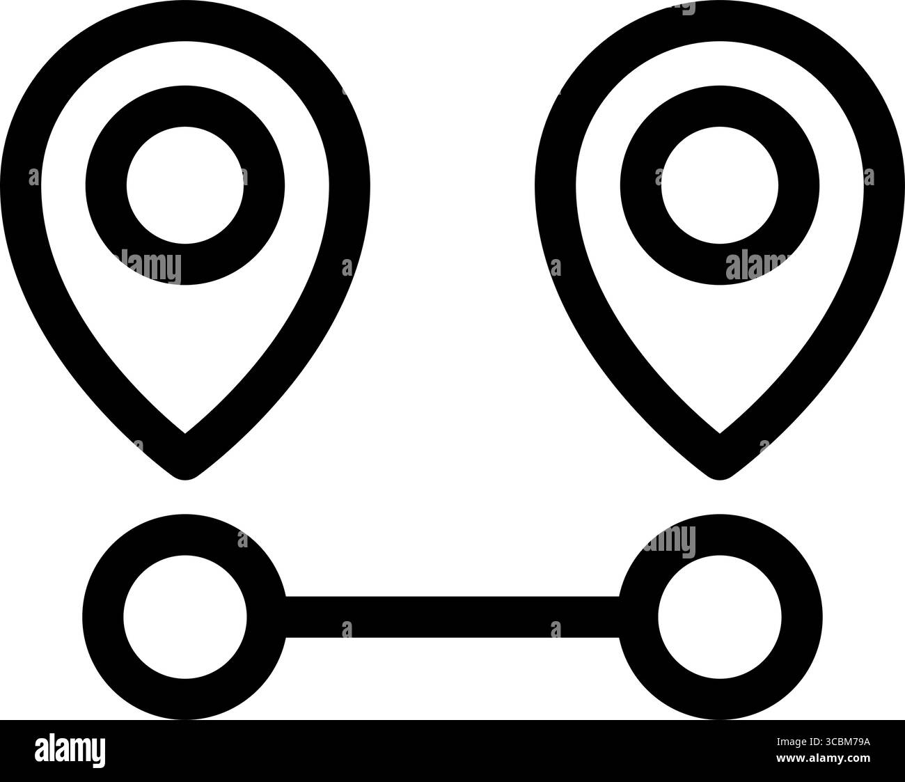 Questa icona di linea nera rappresenta un sistema di pianificazione del percorso, che rappresenta un punto di partenza e di destinazione collegati da un percorso, ideale per la mappatura e la progettazione della navigazione Illustrazione Vettoriale