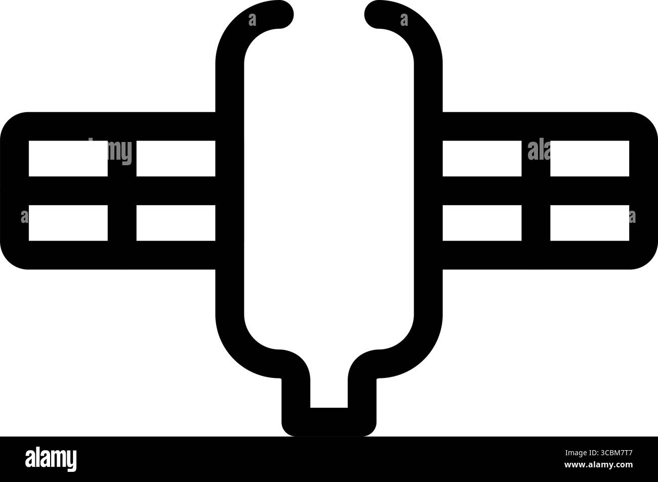Si tratta di un'icona nera che illustra un satellite, ideale per l'uso in progetti tecnologici, di comunicazione o spaziali. Illustrazione Vettoriale
