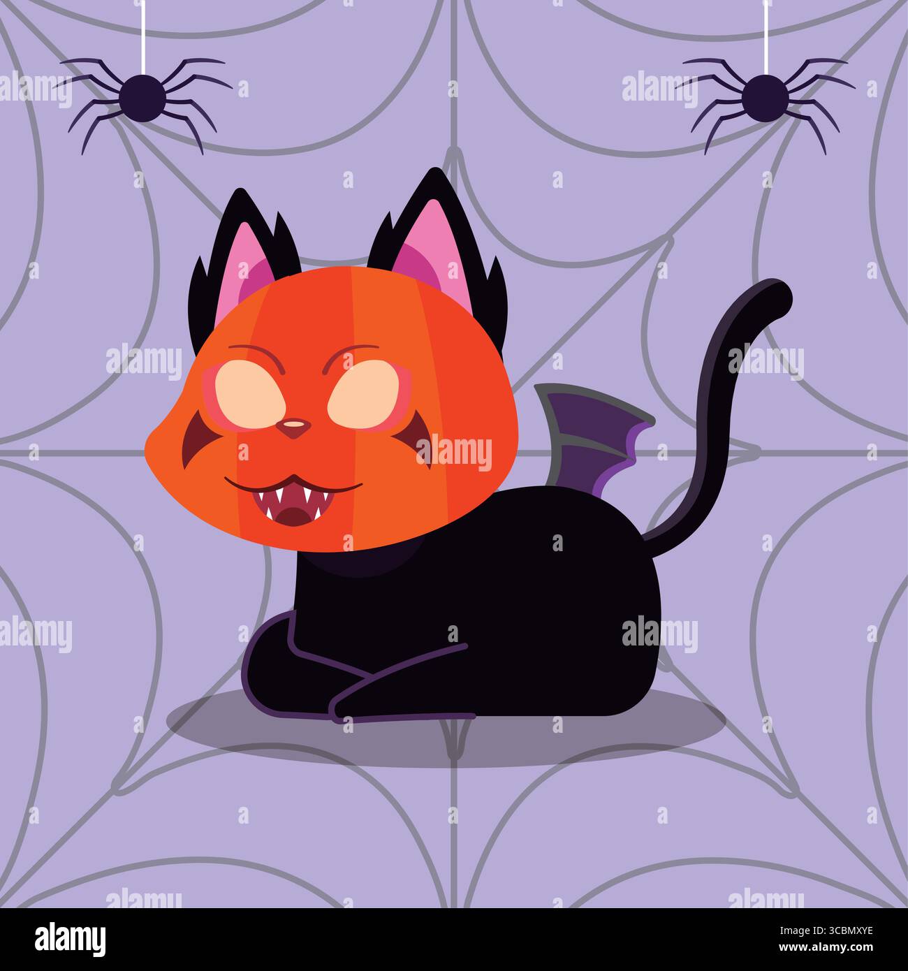 Gatto nero con maschera testa di zucca. Vettore Illustrazione Vettoriale