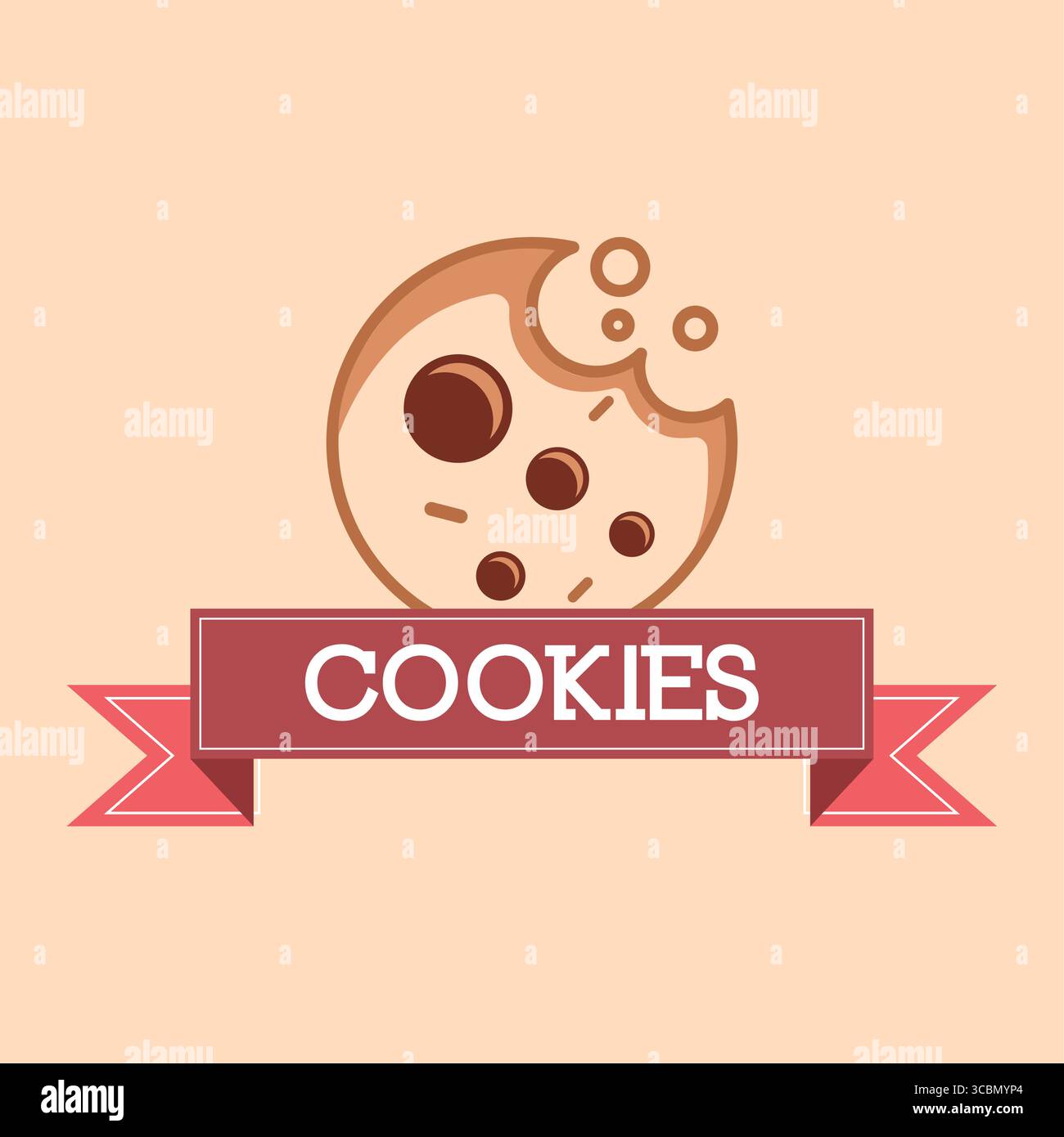 Logo banner cookie con nastro. Vettore Illustrazione Vettoriale