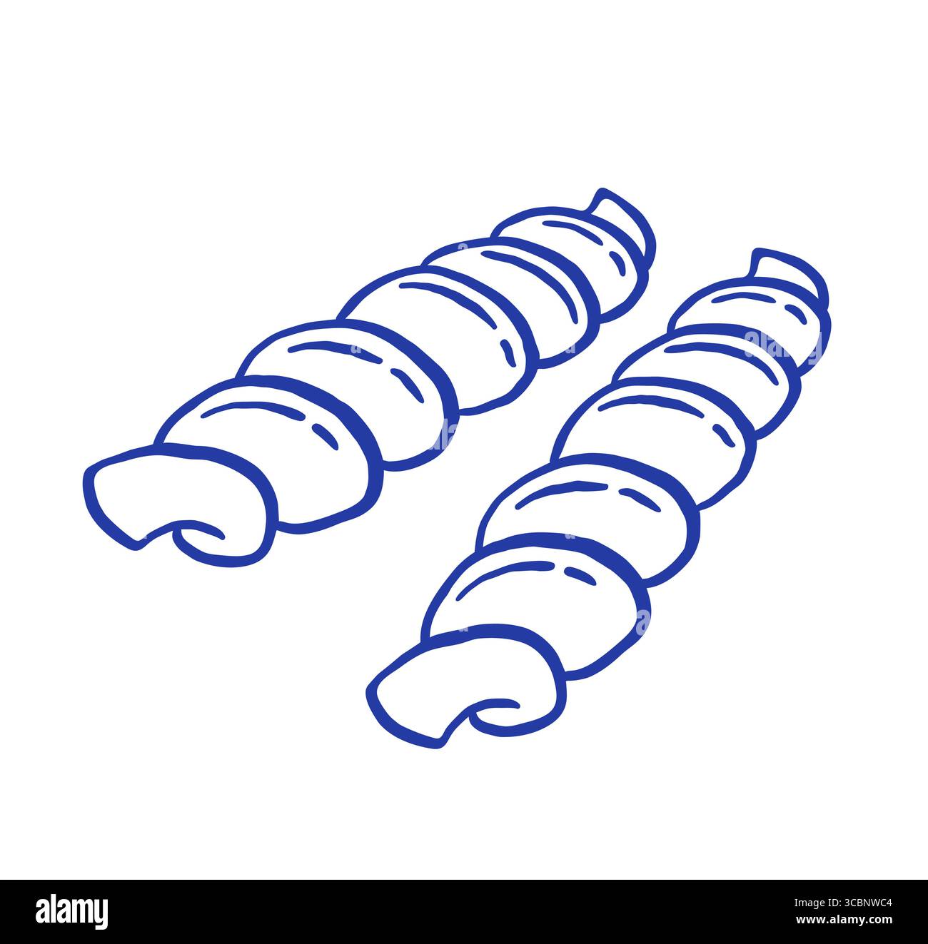 Illustrazione vettoriale della pasta disegnata a mano. Fusilli isolato su sfondo bianco. Cucina italiana Illustrazione Vettoriale