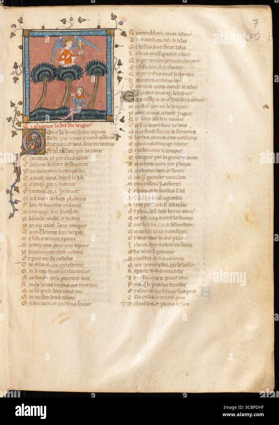 Una pagina da un codice di poesia di Guillaume de Marchaut, uno dei più importanti poeti e compositori del Medioevo in Francia, manoscritto del 1371 Foto Stock