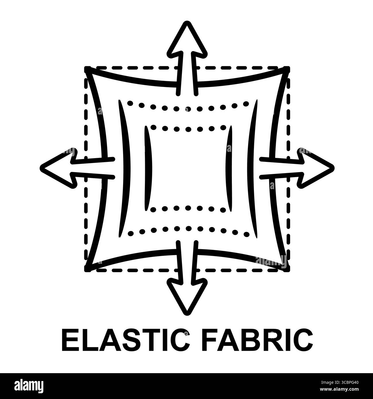 Tessuto elastico elasticizzato, tessuto elastan spandex, gomma elastica, tessuto morbido elasticizzato. Aumentare la lunghezza e la larghezza dell'icona della linea del tessuto Illustrazione Vettoriale