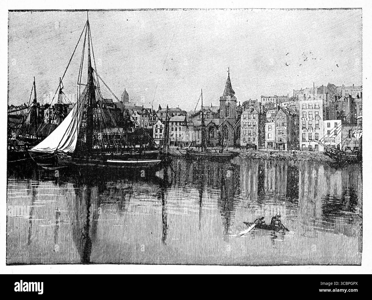 St Pierre Port dal libro di Victor Hugo l'Archipel De la Manche, or the Channel Archipelago, una serie di saggi scritti mentre era in esilio sull'Isola del Canale di Guernsey negli anni '1800 Foto Stock
