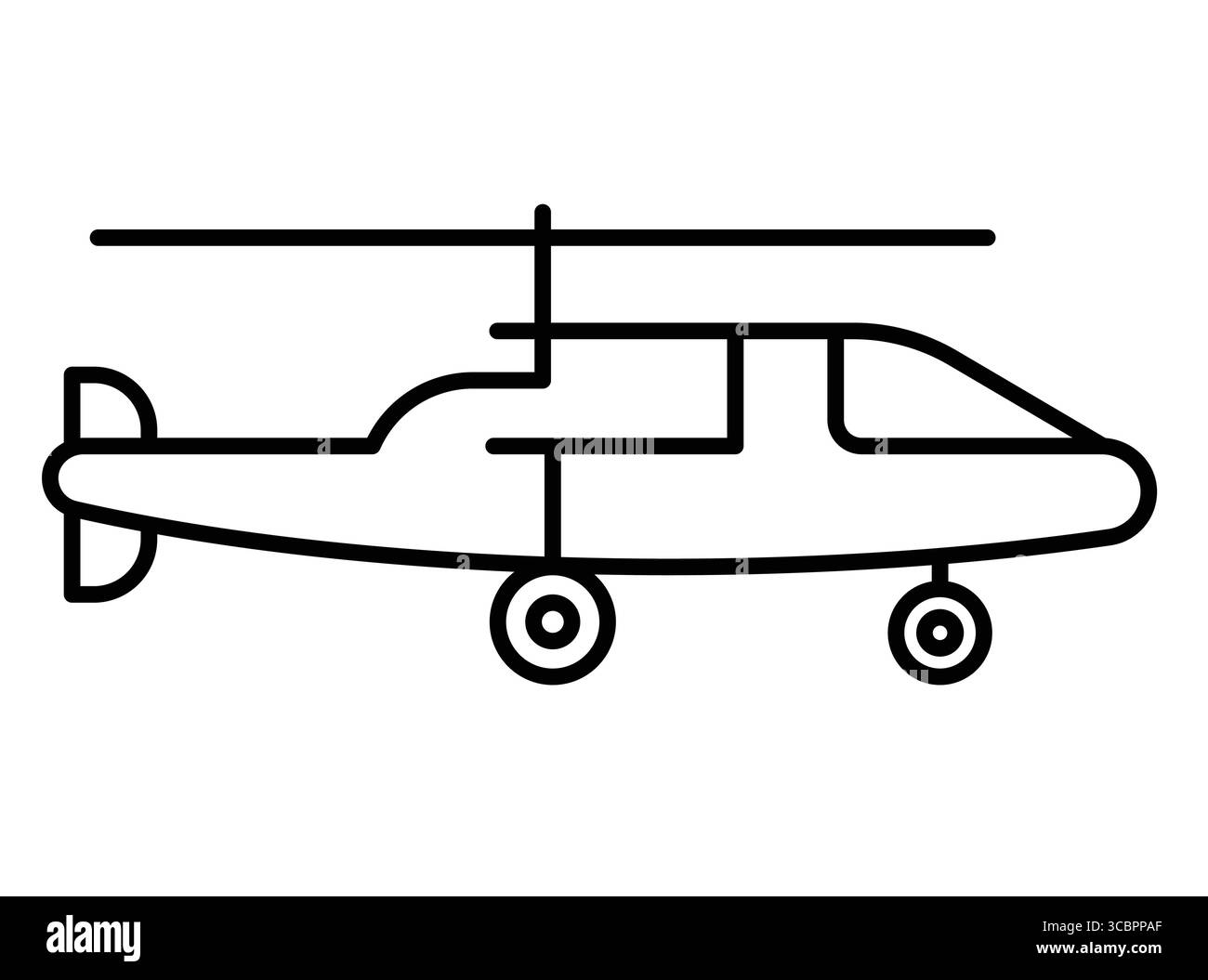 Elegante illustrazione in elicottero line art adatta a vari progetti creativi, materiali di marketing e contenuti didattici. Perfetto per l'aviazione Illustrazione Vettoriale
