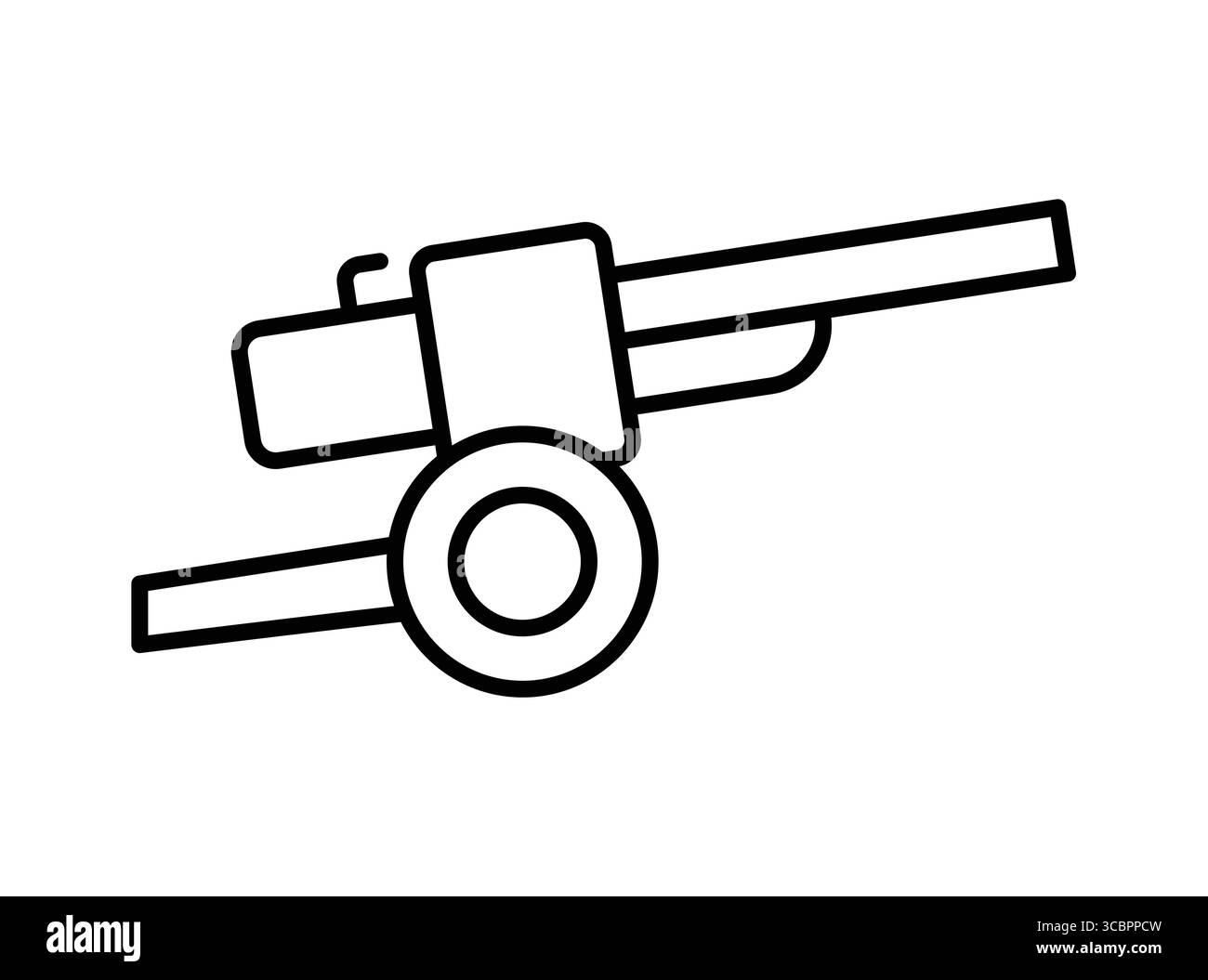 Questa illustrazione presenta un semplice profilo di un cannone storico, ideale per materiali didattici o contenuti storici, che mostra la storia militare Illustrazione Vettoriale
