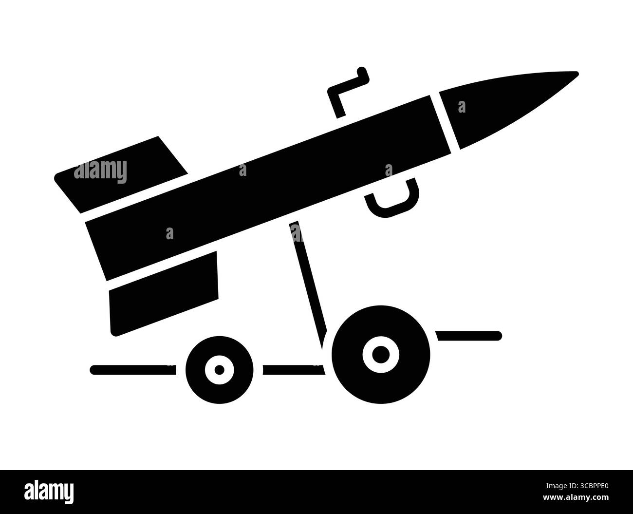 Un'impressionante silhouette nera di un missile montato su un lanciatore gommato, ideale per i temi militari nel design. Perfetto per rappresentare la difesa e la tecnologia Illustrazione Vettoriale