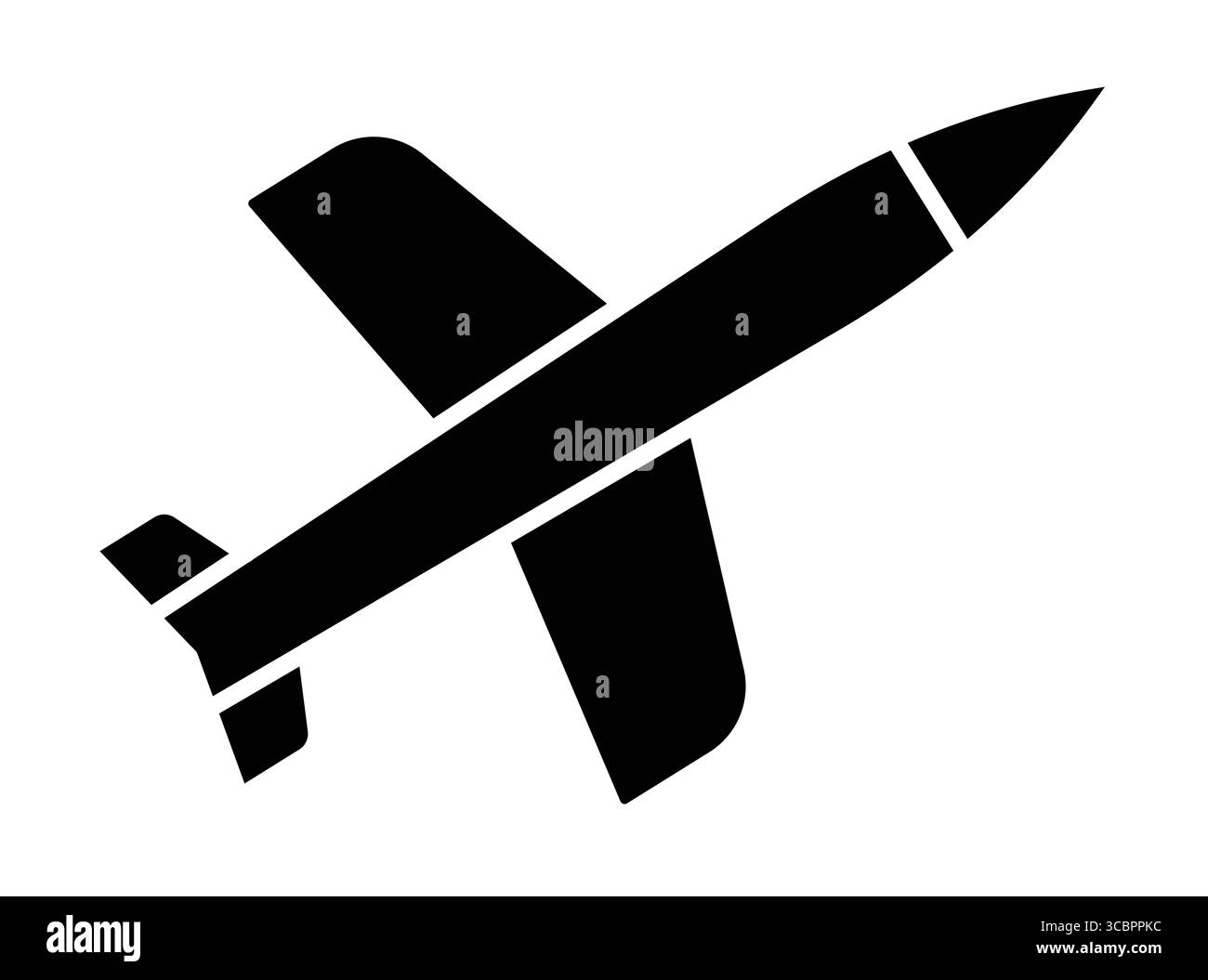 Questa immagine presenta una silhouette in bianco e nero di un missile, caratterizzata da un design elegante e linee nitide. Perfetto per temi militari o di difesa. Illustrazione Vettoriale