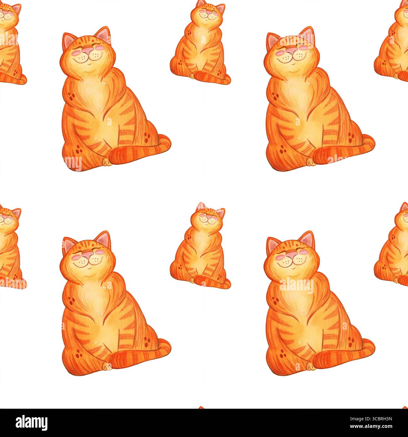 Motivo senza cuciture con gatti rossi. Illustrazione ad acquerello disegnata a mano, puericultura, cartone animato. Disegnare per carta, tessuti, inviti, biglietti. Gatto, gatto rosso Foto Stock