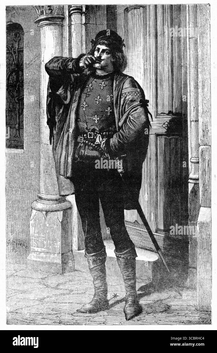 Illustrazione di una prima edizione francese del libro di Victor Hugo il gobbo di Notre Dame, Foto Stock
