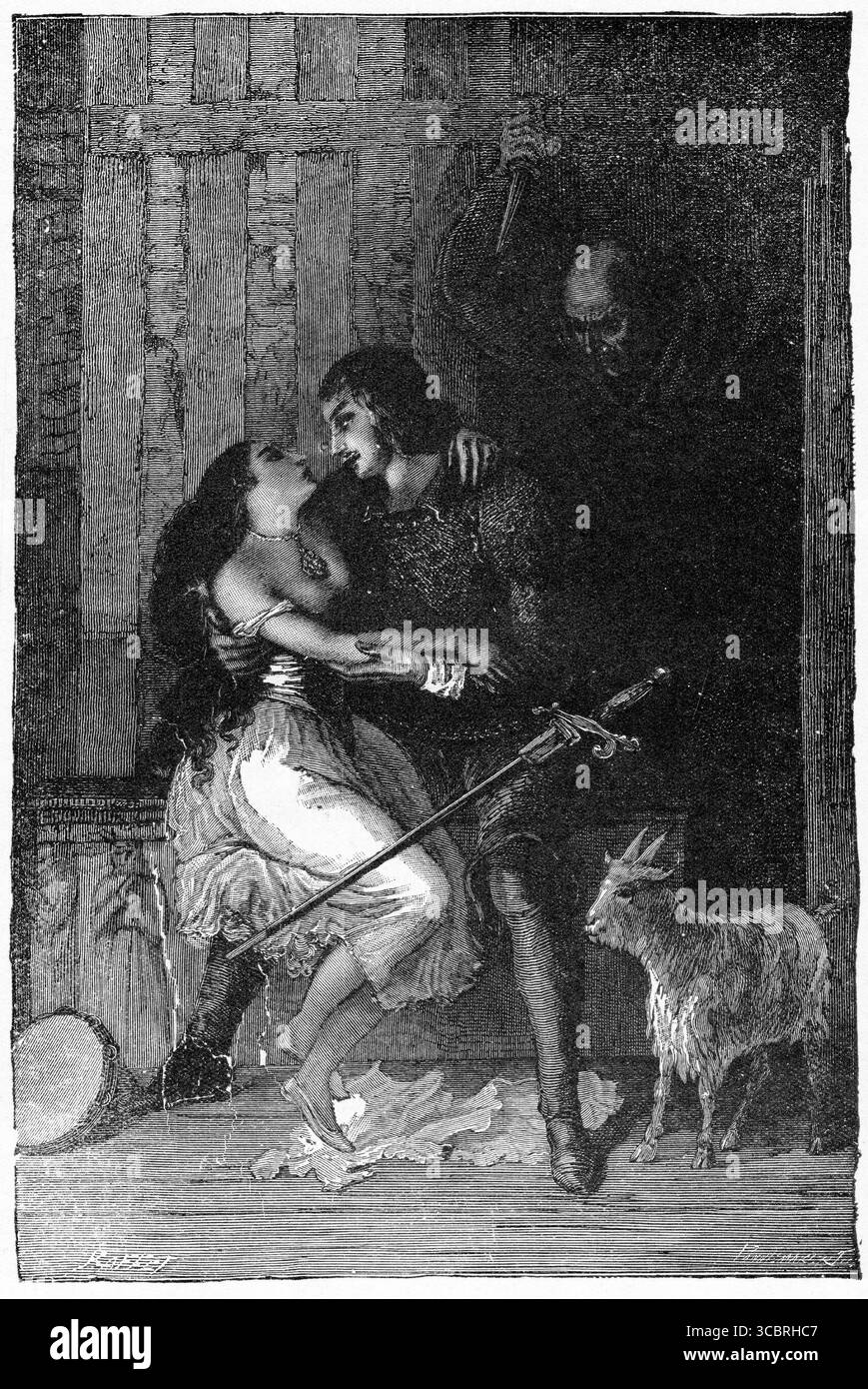 Illustrazione di una prima edizione francese del libro di Victor Hugo il gobbo di Notre Dame, Foto Stock