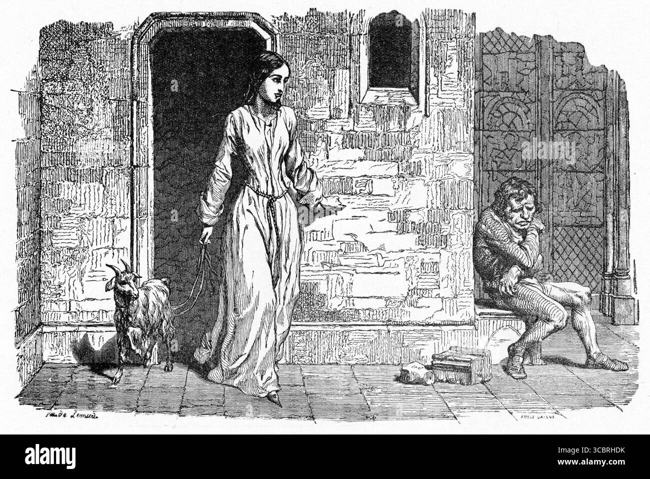 Illustrazione di una prima edizione francese del libro di Victor Hugo il gobbo di Notre Dame, Foto Stock