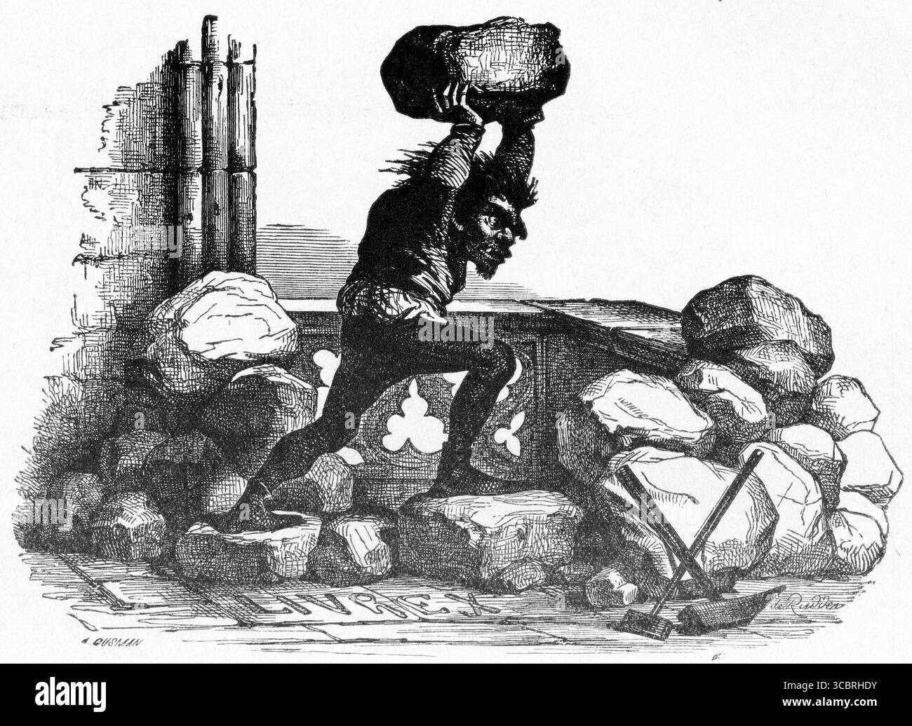 Illustrazione di una prima edizione francese del libro di Victor Hugo il gobbo di Notre Dame, Foto Stock