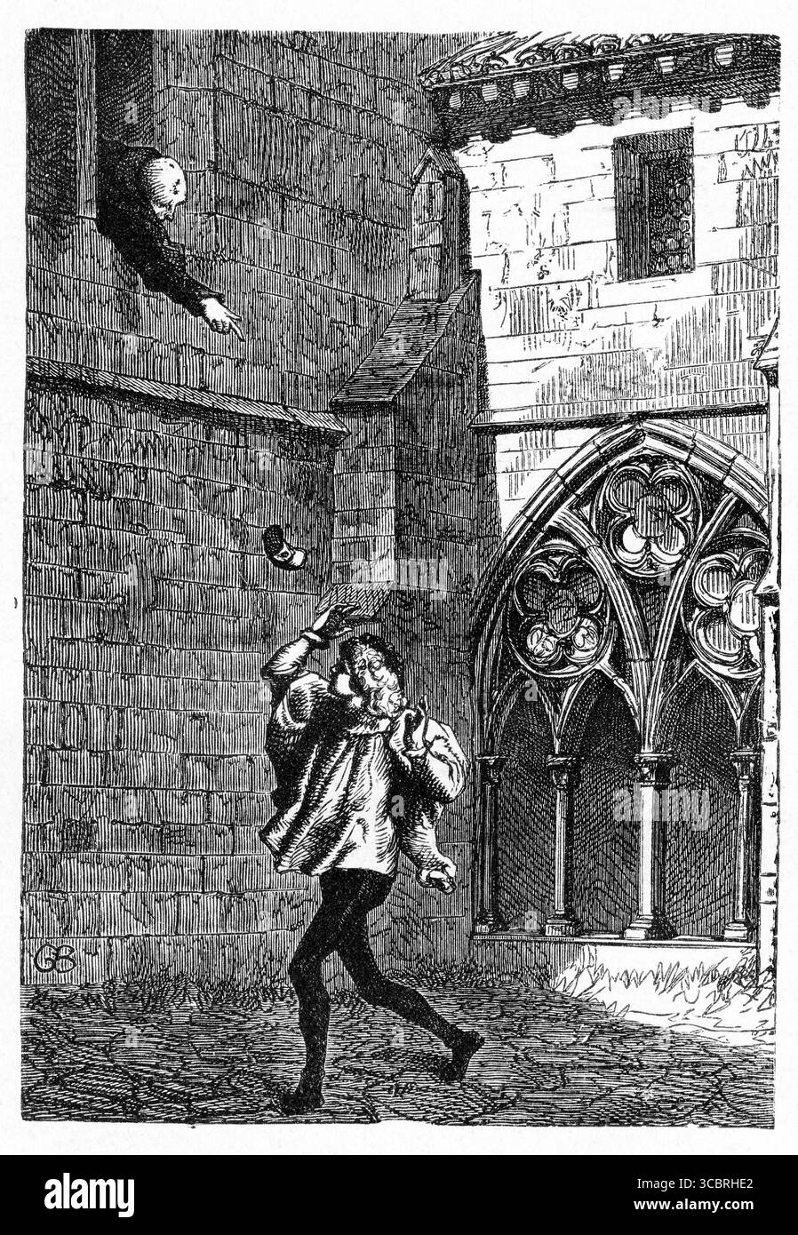 Illustrazione di una prima edizione francese del libro di Victor Hugo il gobbo di Notre Dame, Foto Stock