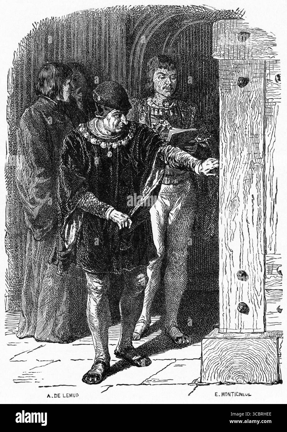 Illustrazione di una prima edizione francese del libro di Victor Hugo il gobbo di Notre Dame, Foto Stock
