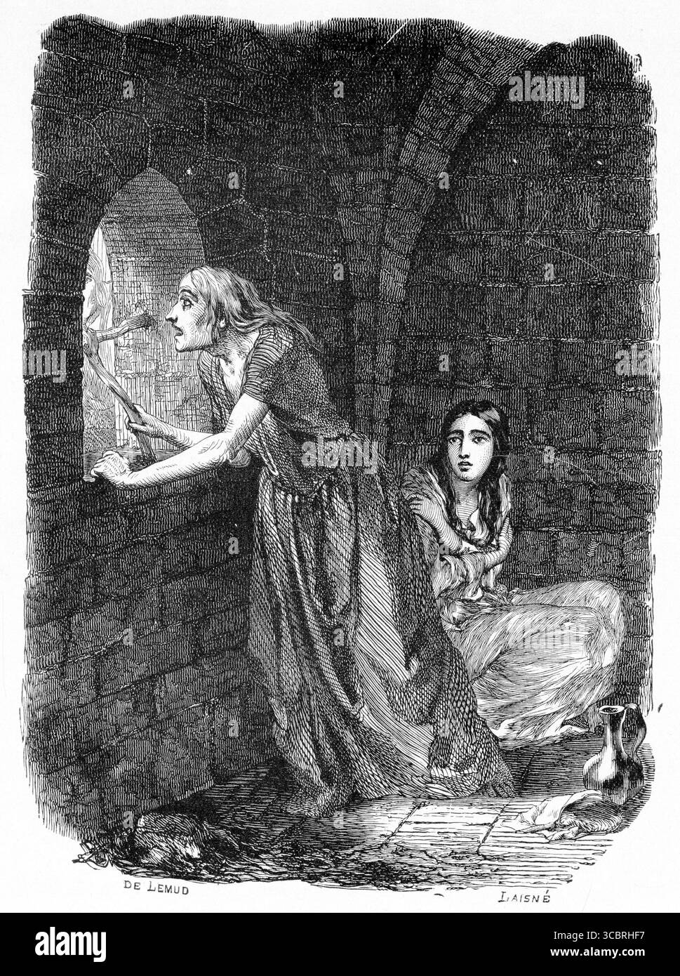 Illustrazione di una prima edizione francese del libro di Victor Hugo il gobbo di Notre Dame, Foto Stock