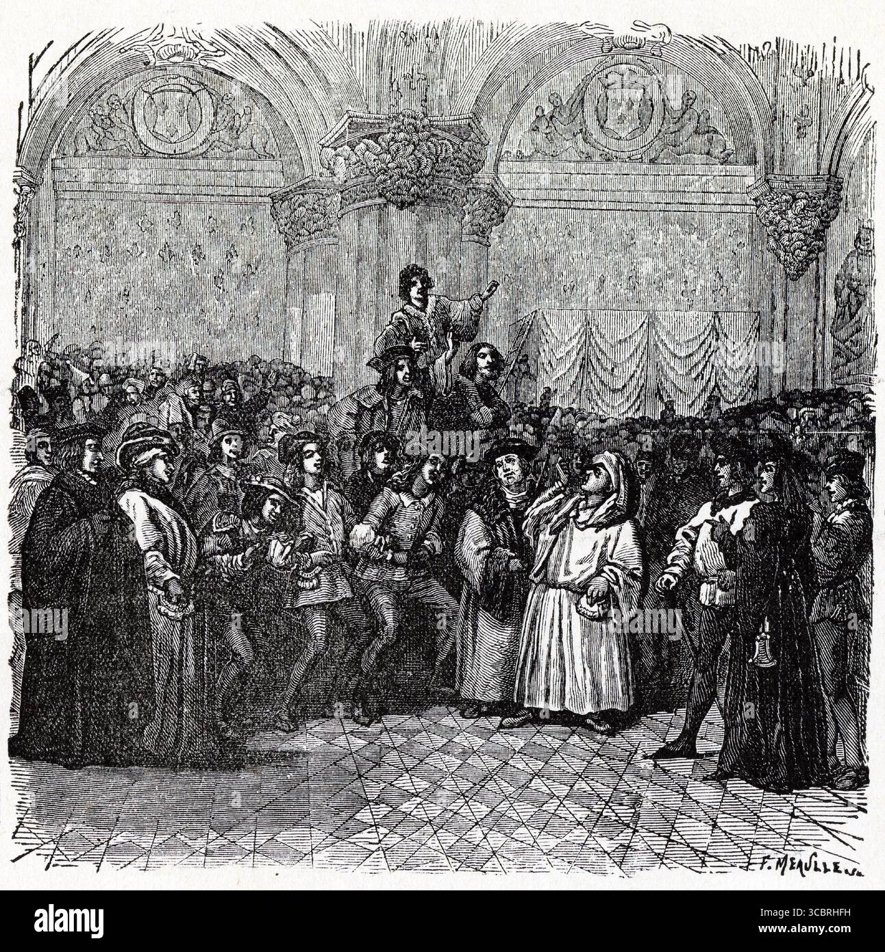 Illustrazione di una prima edizione francese del libro di Victor Hugo il gobbo di Notre Dame, Foto Stock