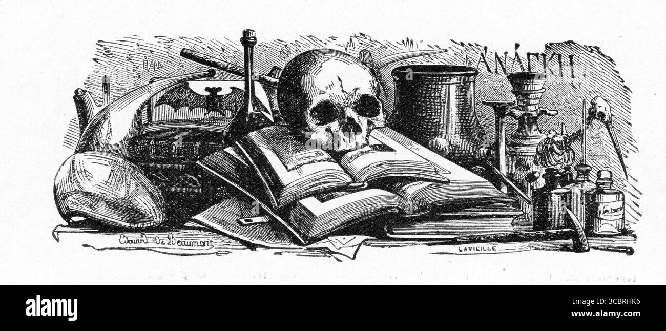 Illustrazione di una prima edizione francese del libro di Victor Hugo il gobbo di Notre Dame, Foto Stock