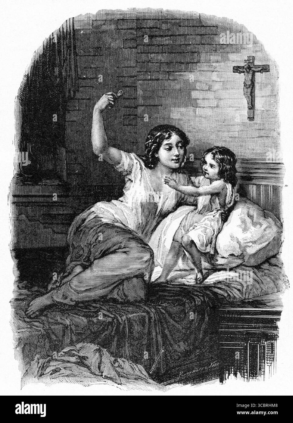 Illustrazione di una prima edizione francese del libro di Victor Hugo il gobbo di Notre Dame, Foto Stock