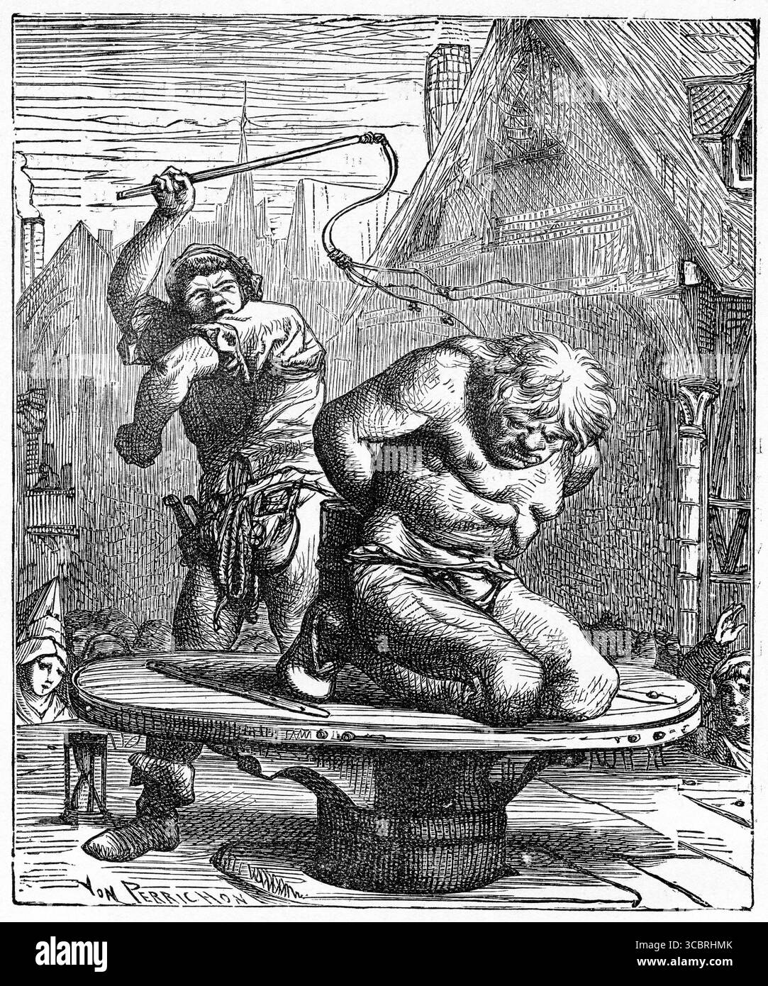 Quasimodo è frustato, da una prima edizione francese del libro di Victor Hugo il gobbo di Notre Dame, Foto Stock