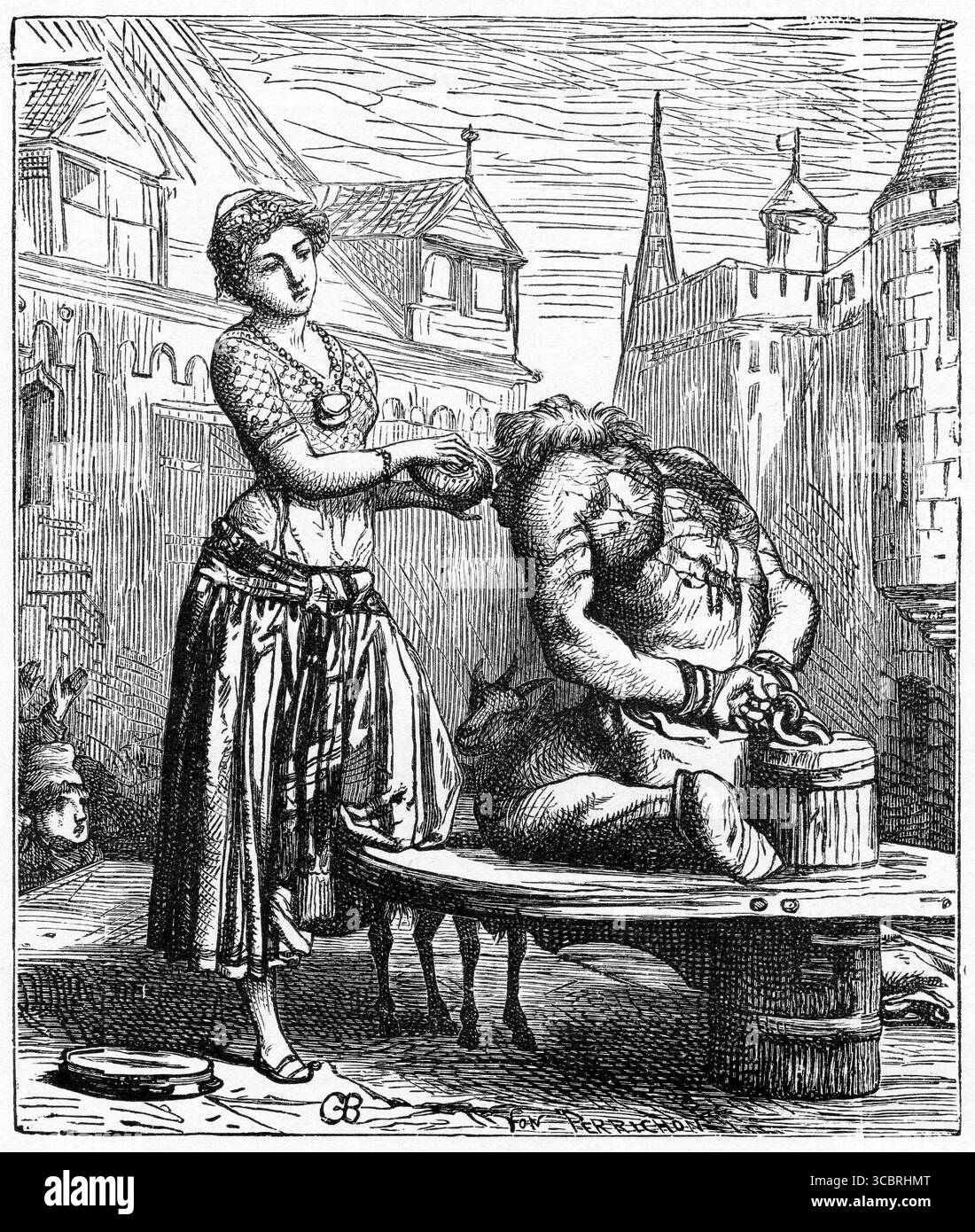 Illustrazione di una prima edizione francese del libro di Victor Hugo il gobbo di Notre Dame, Foto Stock