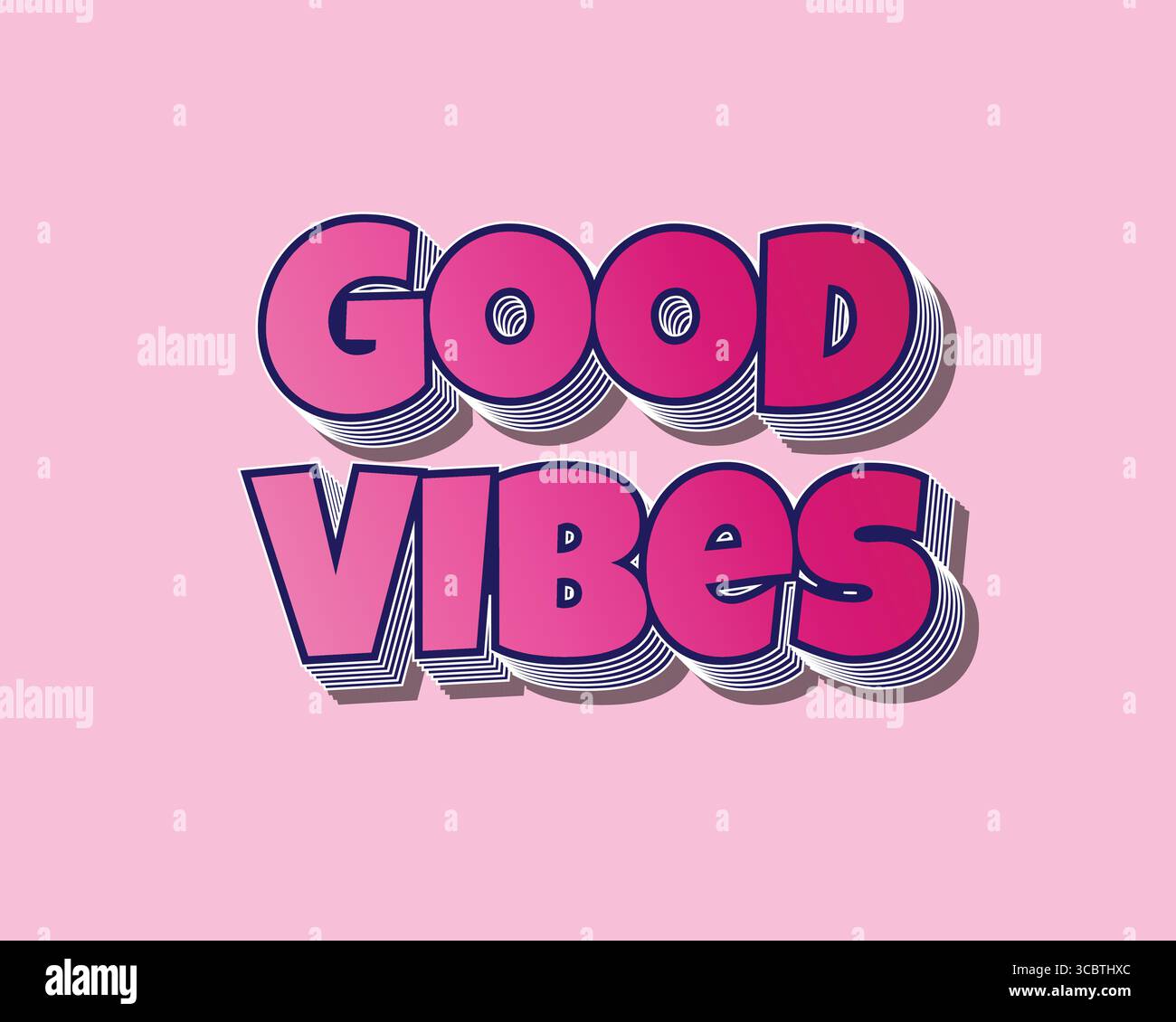 Good Vibes cita testo rosa caldo in stile 3D su sfondo chiaro. Illustrazione Vettoriale