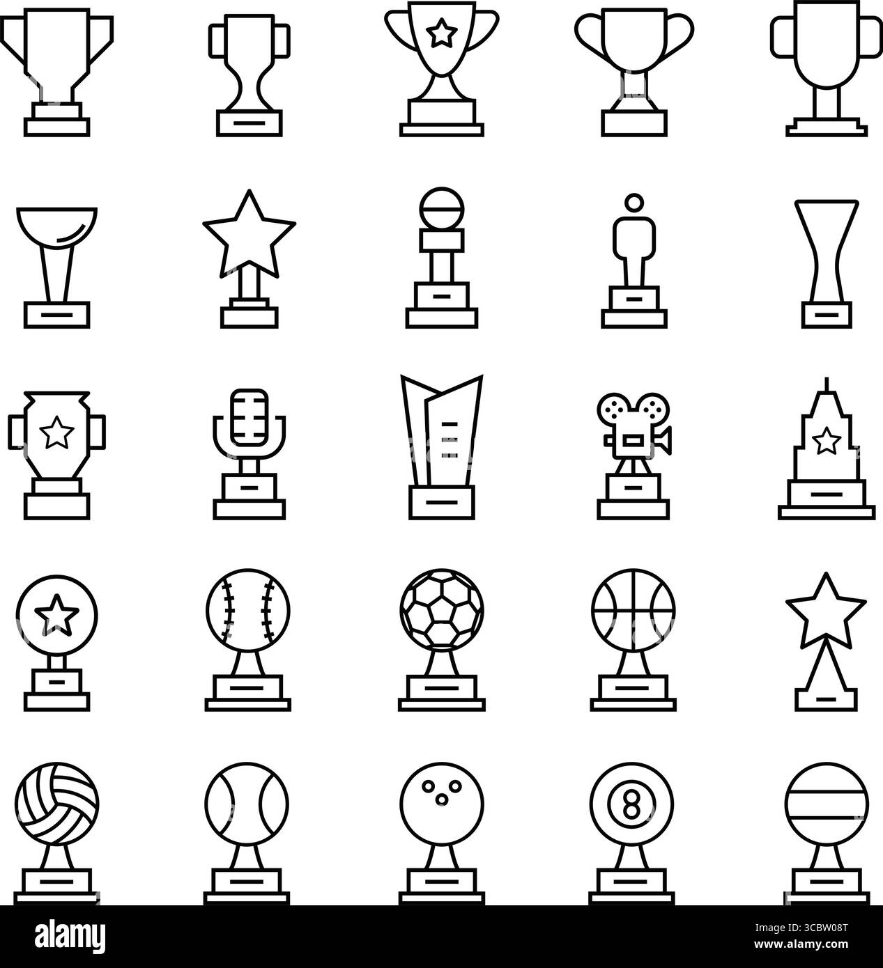 Set di icone dei premi. Insieme di icone della linea premio. Set di icone Reward (premi) Illustrazione Vettoriale