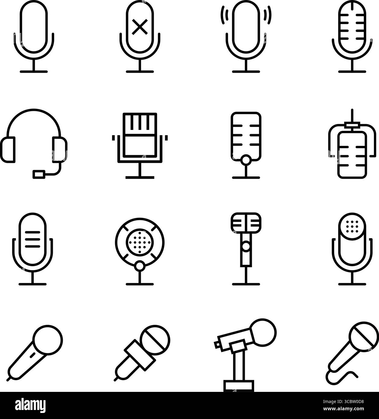 Set icone microfono. Set di icone della linea del microfono Illustrazione Vettoriale