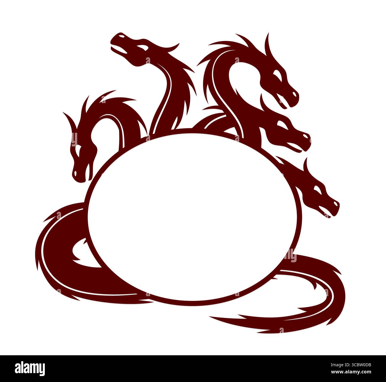 Un fantastico drago rosso con cornice stilizzata. Illustrazione Vettoriale