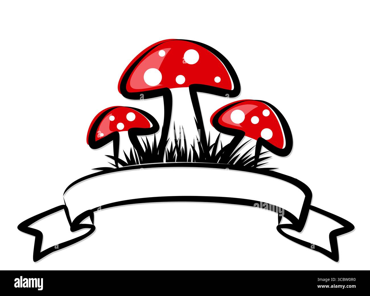 Simbolo dei funghi della Foresta Rossa con erba. Illustrazione Vettoriale