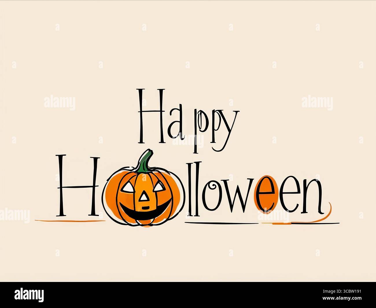 Text Happy Halloween in stile disegni a linea singola su sfondo bianco Foto Stock