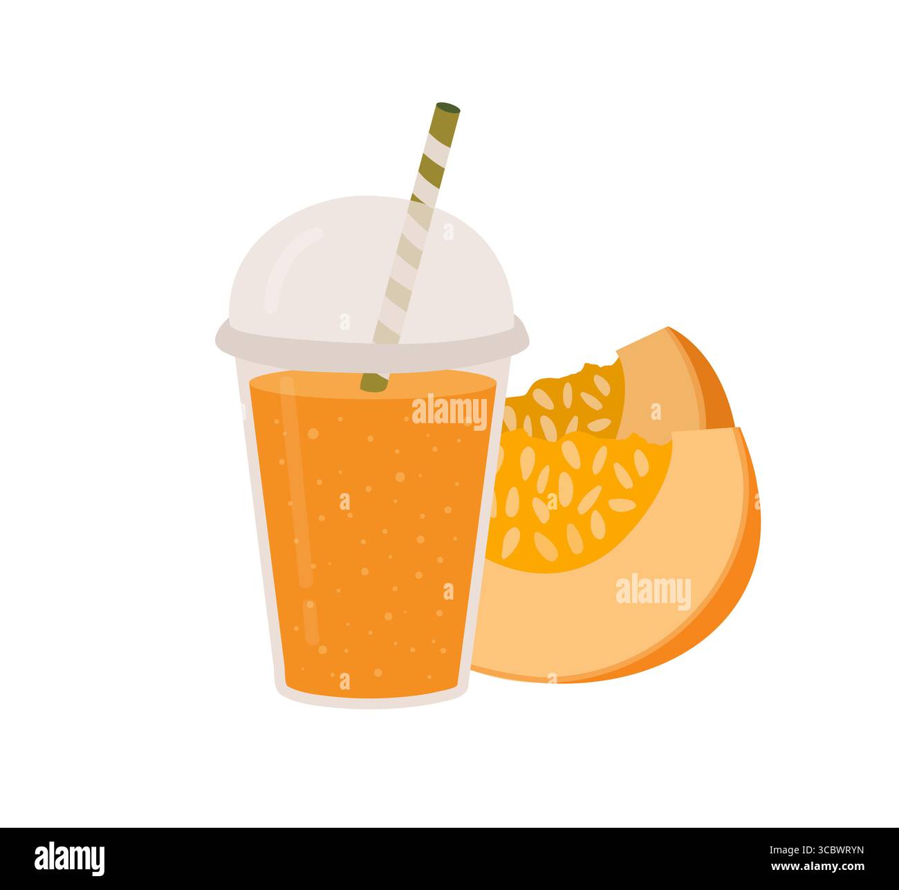 Bicchiere con frullato di zucca isolato su sfondo bianco. Illustrazione vettoriale di una bevanda vegetale sana. Illustrazione Vettoriale