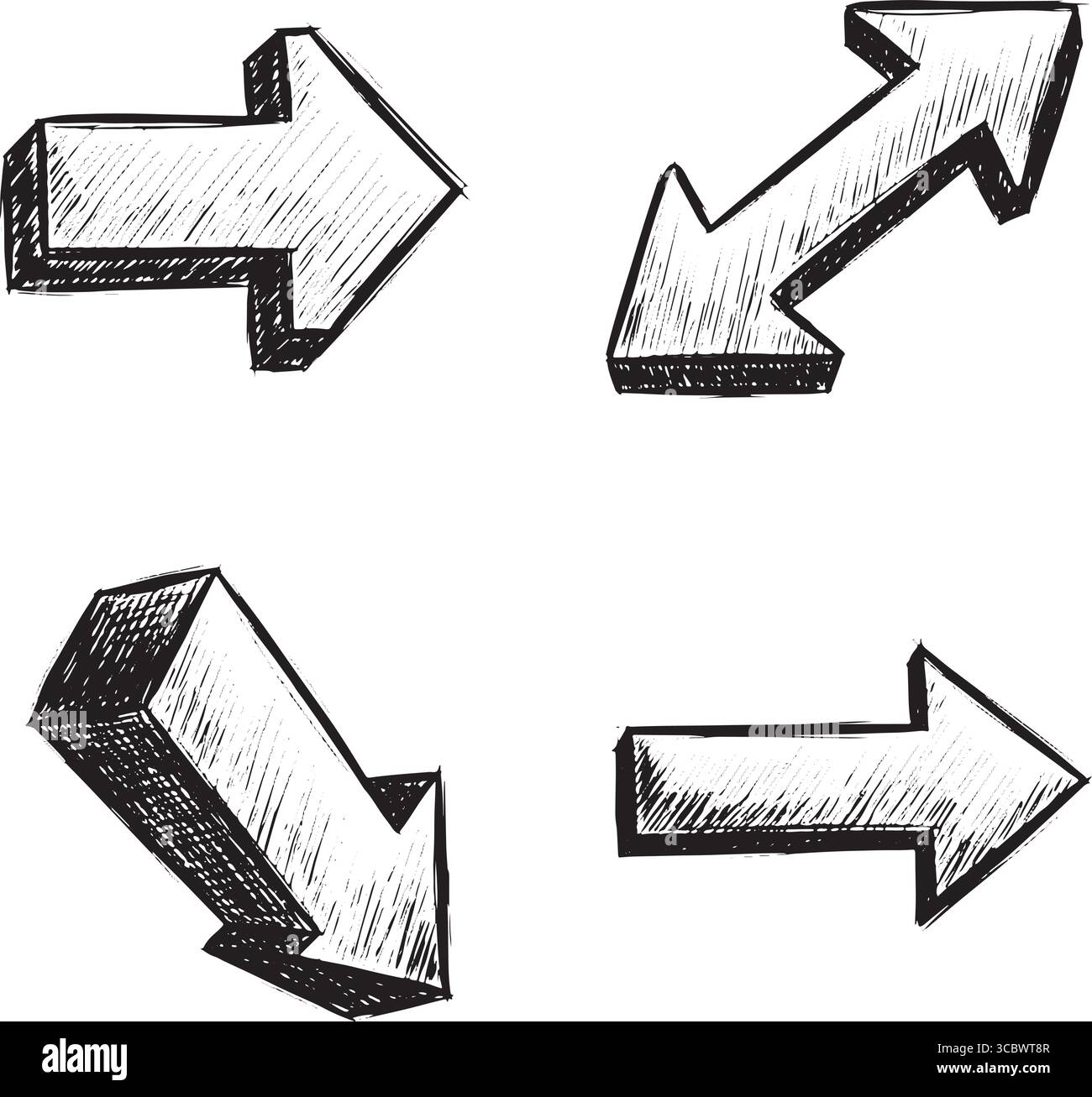 4 frecce disegnate a mano vettore | Clipart freccia di schizzo | Freccia di scarabocchio rustico PNG e SVG per progetti di progettazione e artigianato Illustrazione Vettoriale