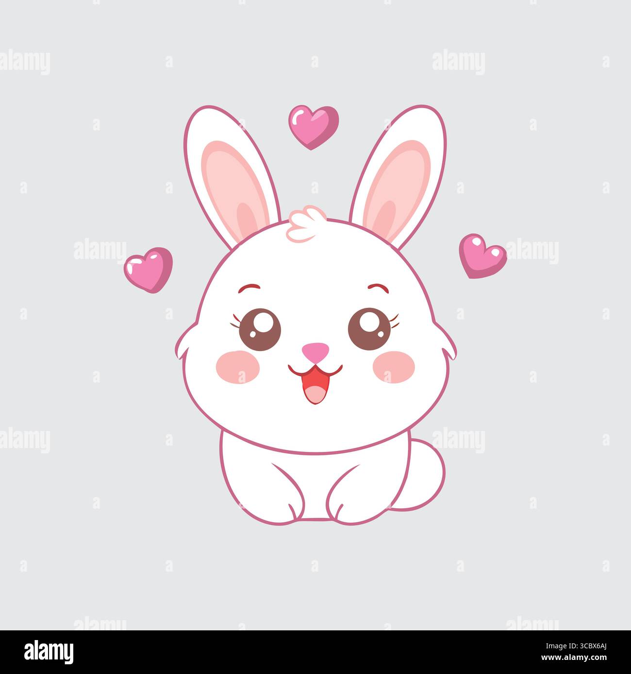 Adorabile coniglio bianco con cuori rosa Illustrazione Vettoriale