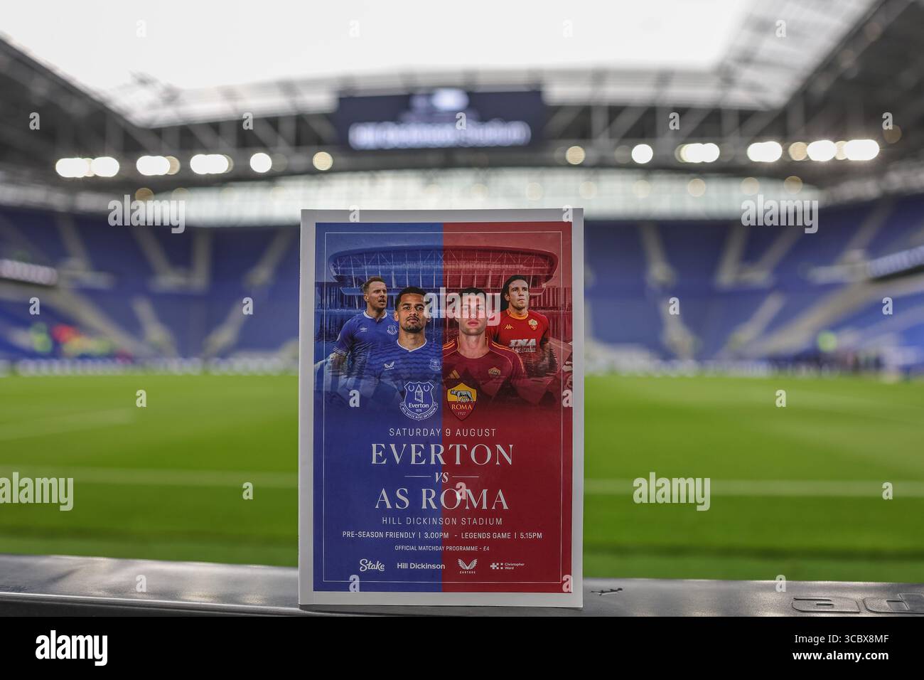 Liverpool, Regno Unito. 09 agosto 2025. Programma di oggi della partita durante l'amichevole pre-stagione Everton vs A.S. Roma all'Hill Dickinson Stadium, Liverpool, Regno Unito, 9 agosto 2025 (foto di Mark Cosgrove/News Images) a Liverpool, Regno Unito, il 9/8/2025. (Foto di Mark Cosgrove/News Images/Sipa USA) credito: SIPA USA/Alamy Live News Foto Stock