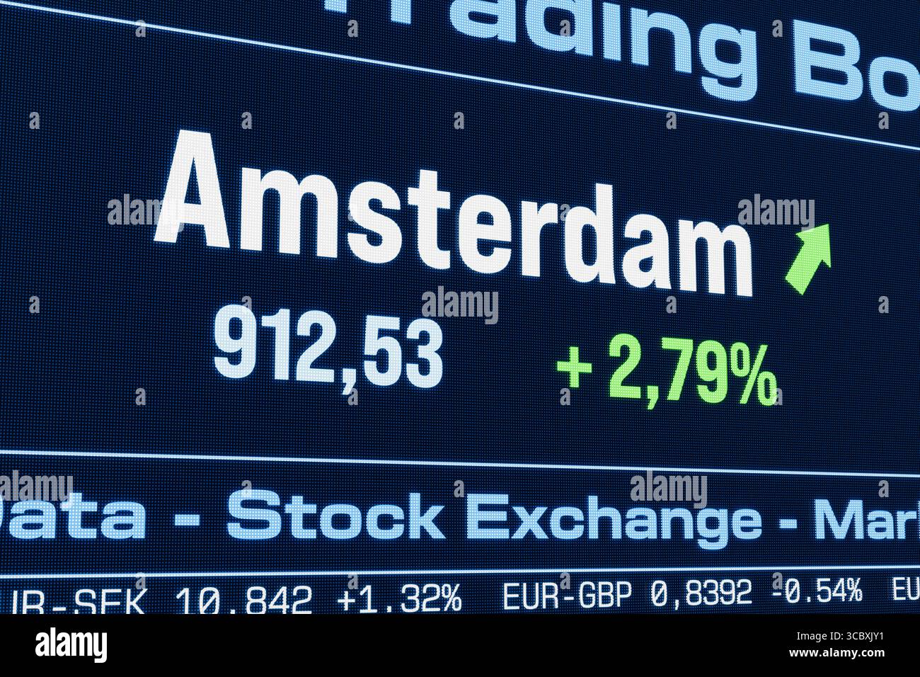 L'indice azionario di Amsterdam sale. L'indice azionario di Amsterdam sale. Aumento dei prezzi azionari olandesi, mercato dei toro, crescita, investimenti, attività, profitto, dati del mercato azionario. Illustrazione 3D stock market169s Market data amsterdam UP Foto Stock