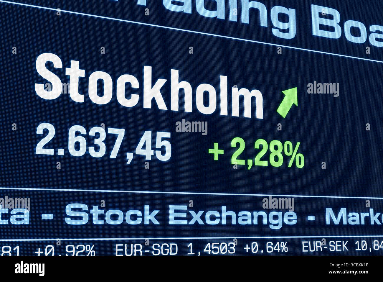 L'indice azionario di Stoccolma sale. L'indice azionario di Stoccolma sale. Aumento dei prezzi azionari svedesi, mercato dei toro, crescita, investimenti, attività, profitto, dati del mercato azionario. Illustrazione 3D stock market169s Market data stockholm UP Foto Stock
