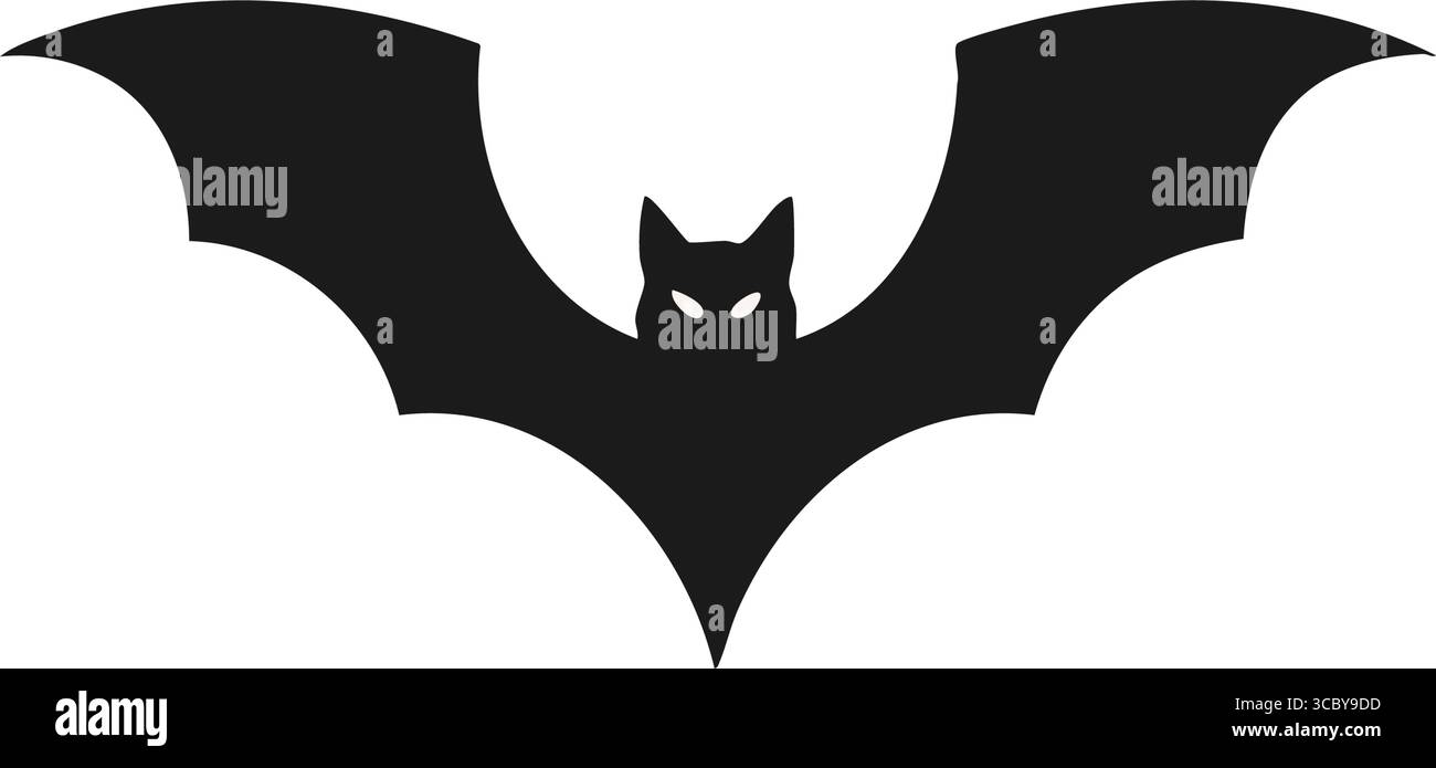 Occhi Piercing con silhouette Dark Bat. Un mammifero notturno oscuro prende il volo in questa misteriosa illustrazione. Il suo sguardo luminoso penetra nell'oscurità, ev Illustrazione Vettoriale