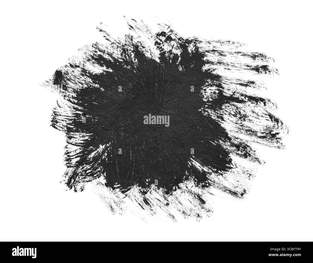 Punto tratto pennello nero isolato su sfondo bianco. Traccia astratta inchiostro. Tratto pennello acquerello. Mockup di design. Foto Stock
