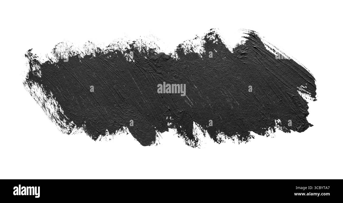 Punto tratto pennello nero isolato su sfondo bianco. Traccia astratta inchiostro. Tratto pennello acquerello. Mockup di design. Foto Stock