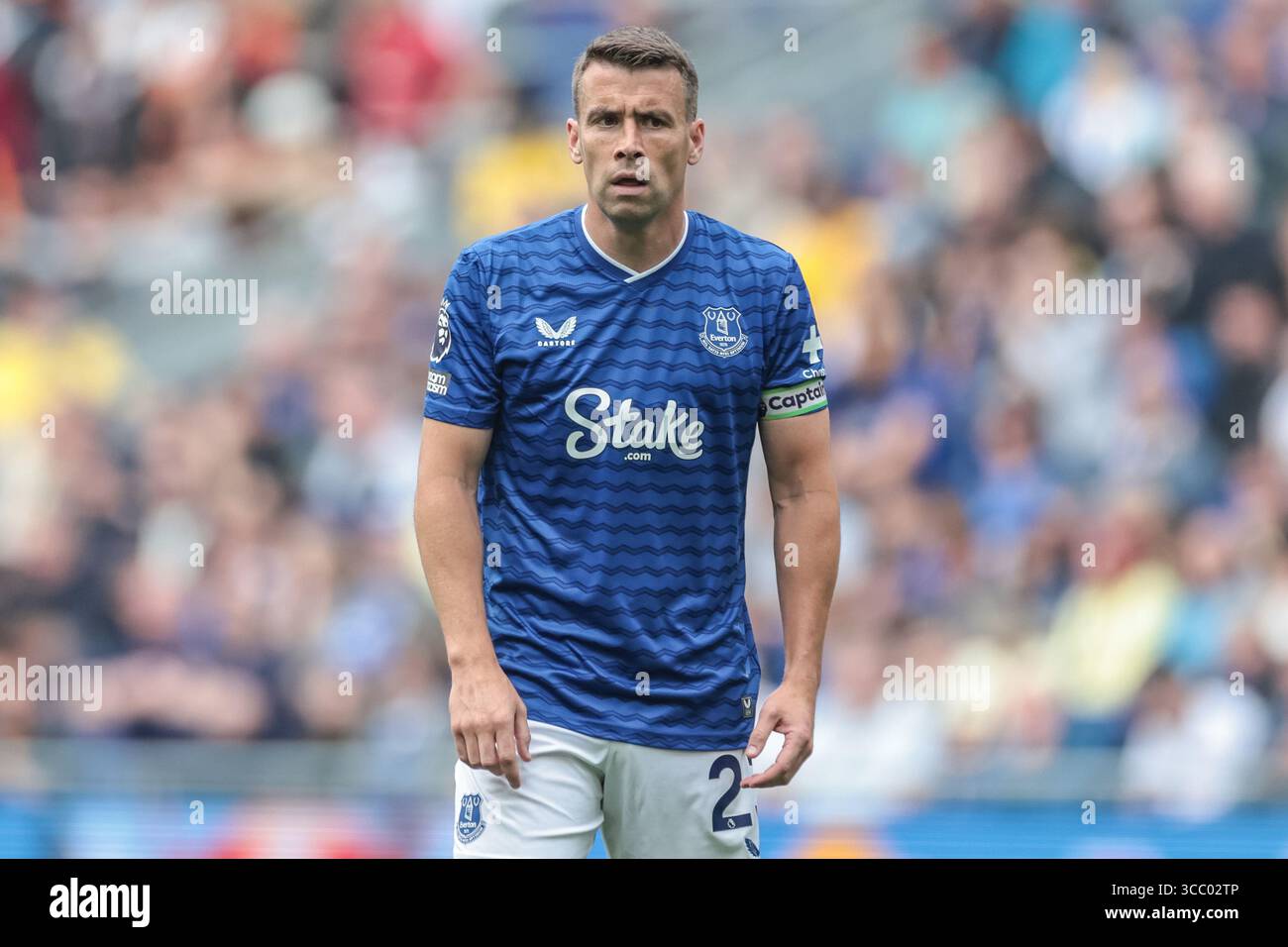 Liverpool, Regno Unito. 09 agosto 2025. Séamus Coleman dell'Everton durante l'amichevole pre-stagione Everton vs A.S. Roma all'Hill Dickinson Stadium, Liverpool, Regno Unito, 9 agosto 2025 (foto di Mark Cosgrove/News Images) a Liverpool, Regno Unito, il 9/8/2025. (Foto di Mark Cosgrove/News Images/Sipa USA) credito: SIPA USA/Alamy Live News Foto Stock